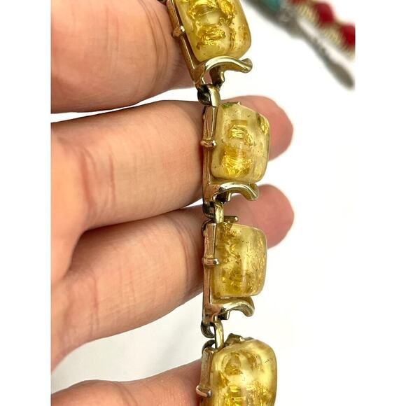 VTG Coro Confetti Necklace Thermoset Lucite with Gold Flecks 16" Signed MCM - Picture 14 of 16